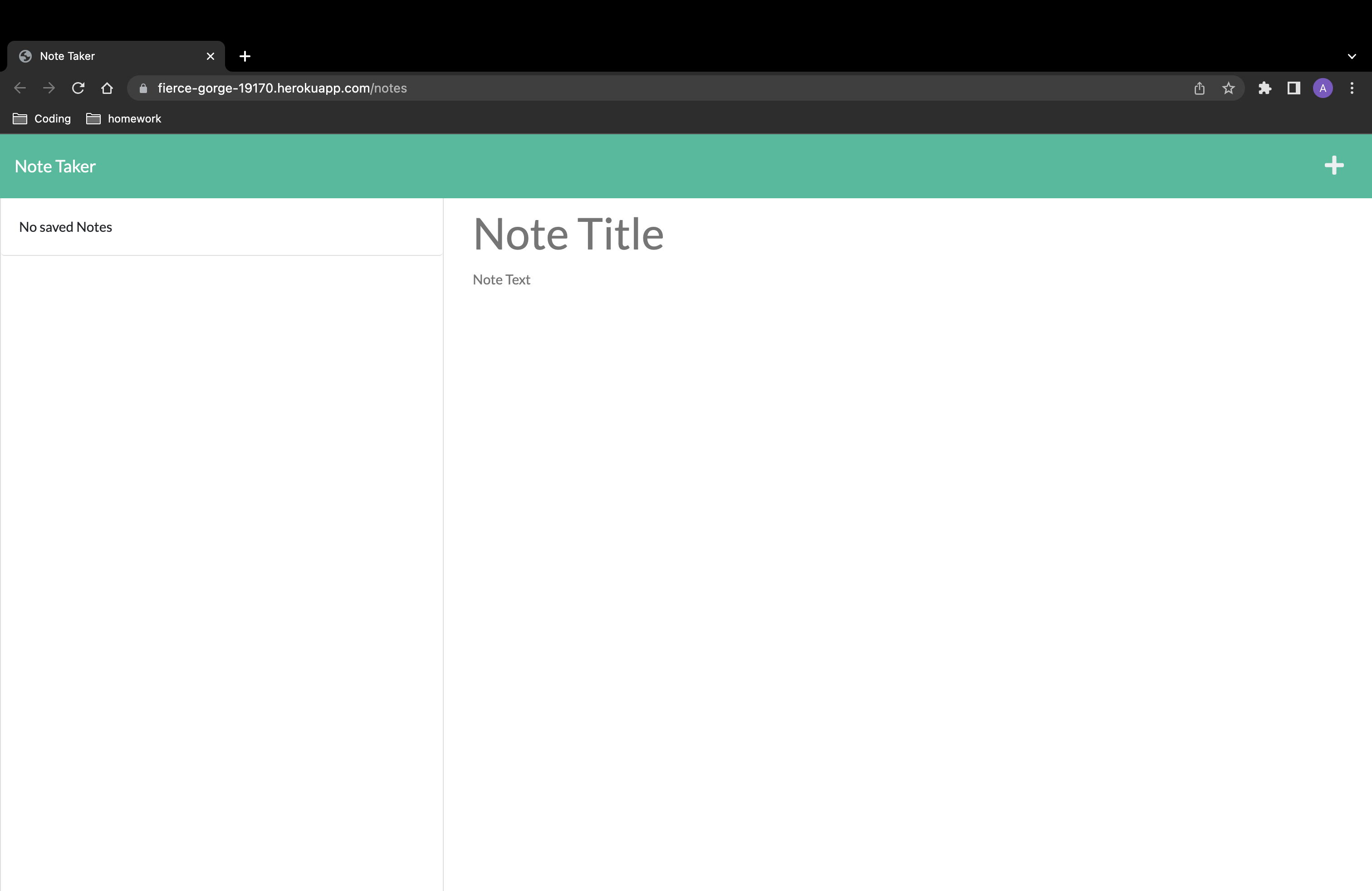 Screenshot of Note Taker deployed